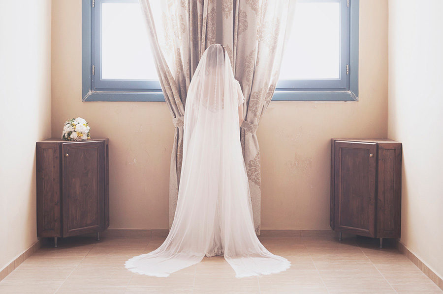 Bride's portrait. Vintage picture. chic and beautiful. Flowers, Back . Long wedding dress. Kampos, Chios, Greece , Alepa Katerina , Layer Photography