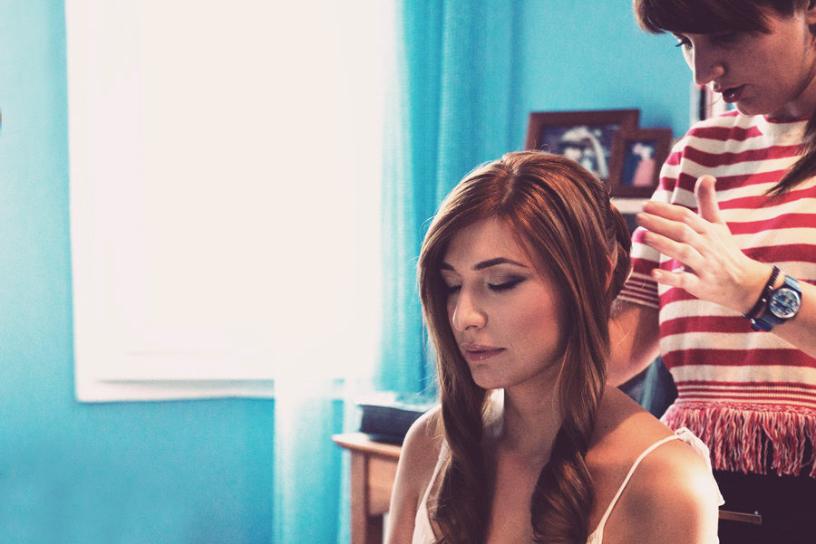 Bride's portrait. Bride's preparation.hairdress, hair, vintage look. dream her wedding and her love. beautiful girl. Civil wedding in Thessaloniki, Greece