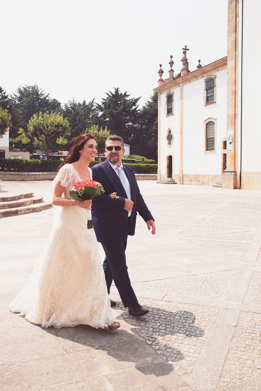 Bride's father came with his daughter. family. friends. Groom and Bride, wedding. Santuário de Nossa Senhora dos Remédios, Shrine of Our Lady of Remedies the cathedral in Lamego.Portugal. Layer Photography. Alepa Katerina