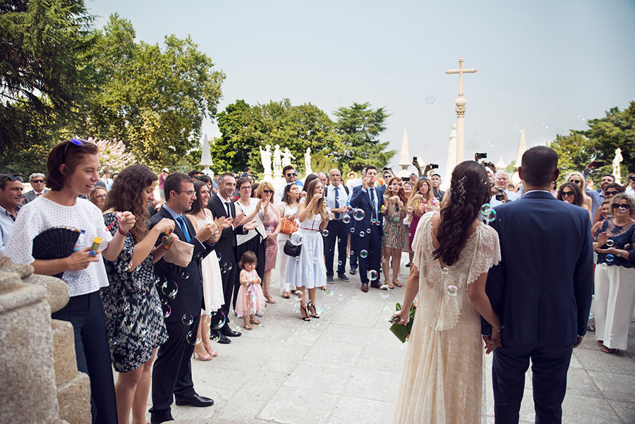 Bubbles for the couple.Their married. Friends, happiness. Couple, Groom and Bride.Santuário de Nossa Senhora dos Remédios, Shrine of Our Lady of Remedies the cathedral in Lamego.Portugal. Layer Photography. Alepa Katerina