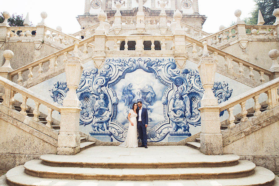 Couple's portrait. Statues.Santuário de Nossa Senhora dos Remédios, Shrine of Our Lady of Remedies the cathedral in Lamego.Portugal